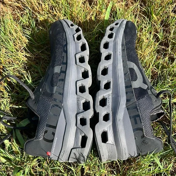 On Cloud Monster Running Black Athletic Shoes with Mesh Upper - Picture 5 of 6